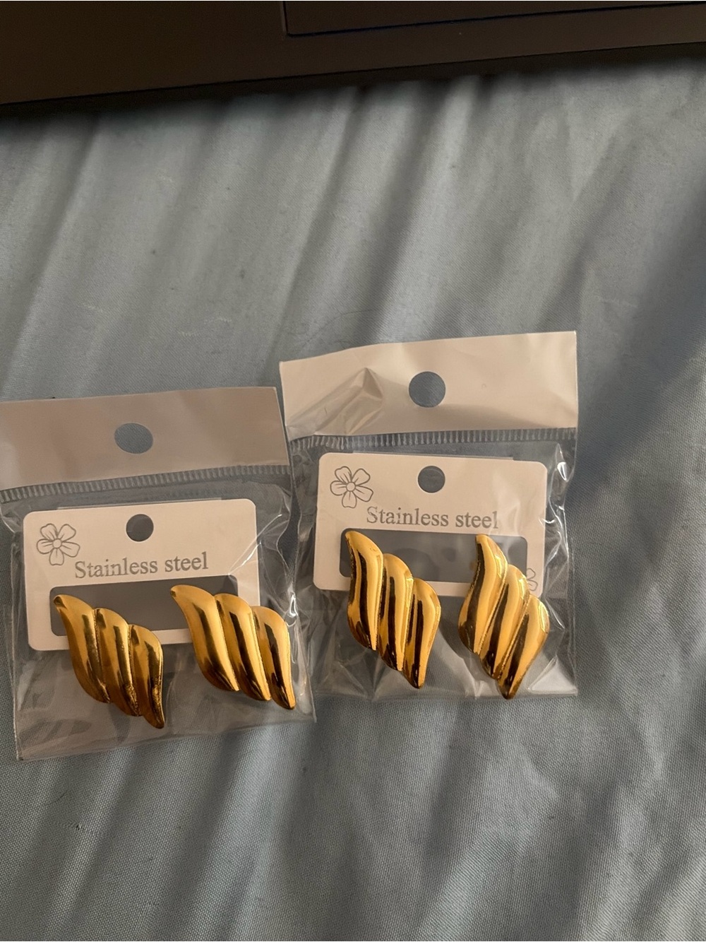Gold Wave Clip-On Earrings - Stainless Steel Fashion Accessory